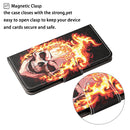 For iPhone 14 Plus 3D Colored Drawing Flip Leather Phone Case (Flame Skull)