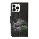 For iPhone 14 Pro 3D Colored Drawing Flip Leather Phone Case(Black Cat)