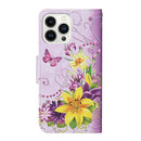 For iPhone 14 Pro 3D Colored Drawing Flip Leather Phone Case(Yellow Flowers)