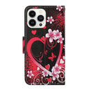 For iPhone 14 Pro 3D Colored Drawing Flip Leather Phone Case(Red Heart)