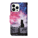 For iPhone 14 Pro 3D Colored Drawing Flip Leather Phone Case(Star Cat)