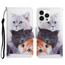 For iPhone 14 Pro 3D Colored Drawing Flip Leather Phone Case(3 cats)