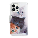 For iPhone 14 Pro 3D Colored Drawing Flip Leather Phone Case(3 cats)