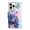 For iPhone 14 Pro 3D Colored Drawing Flip Leather Phone Case(Purple butterfly)