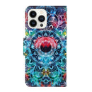 For iPhone 14 Pro 3D Colored Drawing Flip Leather Phone Case(Mandala)