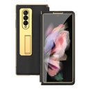 For Samsung Galaxy Z Fold4 Cross Texture Integrated Electroplating Hinge Flip Phone Case with Tempered Film(Black)