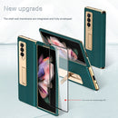 For Samsung Galaxy Z Fold4 Cross Texture Integrated Electroplating Hinge Flip Phone Case with Tempered Film(Red)