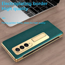 For Samsung Galaxy Z Fold4 Cross Texture Integrated Electroplating Hinge Flip Phone Case with Tempered Film(Red)