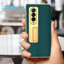 For Samsung Galaxy Z Fold4 Cross Texture Integrated Electroplating Hinge Flip Phone Case with Tempered Film(Black)