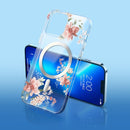 For iPhone 14 Flower Frosted MagSafe Phone Case (Pink Flower)