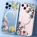 For iPhone 14 Plus Flower Frosted MagSafe Phone Case (Moire Flower)