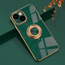 For iPhone 14 6D Electroplating Ring Phone Case (Dark Green)