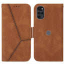 For Motorola Moto G22 Embossing Stripe RFID Leather Phone Case(Brown)