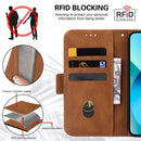 For Motorola Moto G22 Embossing Stripe RFID Leather Phone Case(Brown)