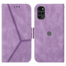 For Motorola Moto G22 Embossing Stripe RFID Leather Phone Case(Purple)