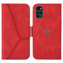For Motorola Moto G22 Embossing Stripe RFID Leather Phone Case(Red)