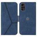 For Motorola Moto G22 Embossing Stripe RFID Leather Phone Case(Blue)