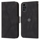 For Motorola Moto G22 Embossing Stripe RFID Leather Phone Case(Black)