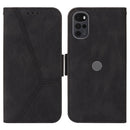 For Motorola Moto G22 Embossing Stripe RFID Leather Phone Case(Black)