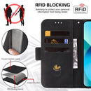 For Motorola Moto G22 Embossing Stripe RFID Leather Phone Case(Black)
