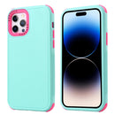 3 in 1 Four Corner Shockproof Phone Case For iPhone 14 Pro(Gray Green+Rose Red)