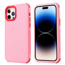 3 in 1 Four Corner Shockproof Phone Case For iPhone 14 Pro(Pink+Red)