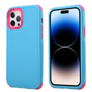3 in 1 Four Corner Shockproof Phone Case For iPhone 14 Pro(Sky Blue+Rose Red)