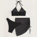 3 in 1 Set Sexy Backless Bikini Ladies Split Swimsuit with Short Skirt, Size:S(Black)