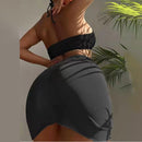 3 in 1 Set Sexy Backless Bikini Ladies Split Swimsuit with Short Skirt, Size:S(Black)