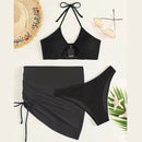 3 in 1 Set Sexy Backless Bikini Ladies Split Swimsuit with Short Skirt, Size:M(Black)