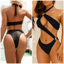 Solid Color One Piece Bikini Swimsuit, Size:XL(Black)