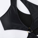 Solid Color One Piece Bikini Swimsuit, Size:S(Black)
