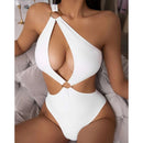 Solid Color One Piece Bikini Swimsuit, Size:M(White)