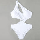 Solid Color One Piece Bikini Swimsuit, Size:M(White)