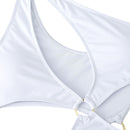 Solid Color One Piece Bikini Swimsuit, Size:M(White)
