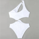 Solid Color One Piece Bikini Swimsuit, Size:XL(White)