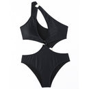 Solid Color One Piece Bikini Swimsuit, Size:XL(Black)