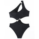 Solid Color One Piece Bikini Swimsuit, Size:XL(Black)