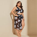 3 in 1 Set Sexy Plus Size Print Bikini Ladies Split Swimsuit, Size:XXL(As Show)