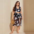 3 in 1 Set Sexy Plus Size Print Bikini Ladies Split Swimsuit, Size:XXXL(As Show)