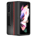 For Samsung Galaxy Z Fold4 Carbon Fiber Texture Shockproof Splicing Leather Case with Holder(Red)