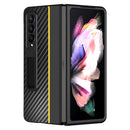 For Samsung Galaxy Z Fold4 Carbon Fiber Texture Shockproof Splicing Leather Case with Holder(Yellow)