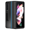 For Samsung Galaxy Z Fold4 Carbon Fiber Texture Shockproof Splicing Leather Case with Holder(Blue)