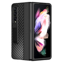 For Samsung Galaxy Z Fold4 Carbon Fiber Texture Shockproof Splicing Leather Case with Holder(Black)