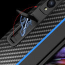 For Samsung Galaxy Z Fold4 Carbon Fiber Texture Shockproof Splicing Leather Case with Holder(Black)