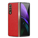 For Samsung Galaxy Z Fold4 Genuine Leather Protective Phone Case(Cross Red)