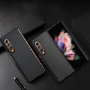 For Samsung Galaxy Z Fold4 Genuine Leather Protective Phone Case(Plain Leather Black)