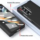 For Samsung Galaxy Z Fold4 Skin Feel Two-color Contact Lens Hinge Flip Phone Case with Pen Slot(Black)