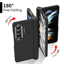 For Samsung Galaxy Z Fold4 Skin Feel Two-color Contact Lens Hinge Flip Phone Case with Pen Slot(Black)