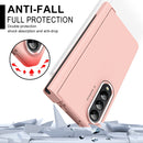 For Samsung Galaxy Z Fold4 Skin Feel Two-color Contact Lens Hinge Flip Phone Case with Pen Slot(Pink)